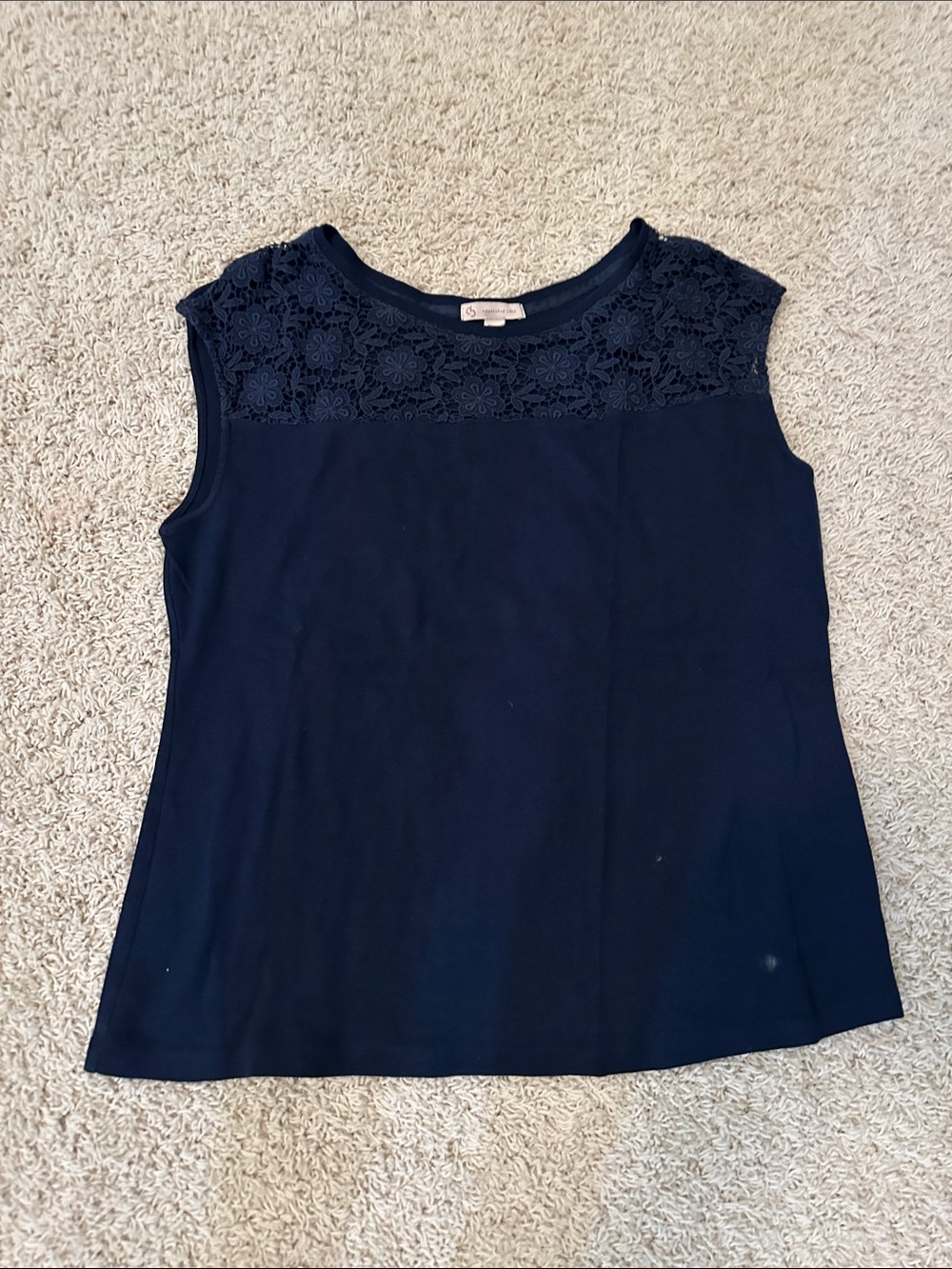 Sleeveless Lace Yoke Top in Navy